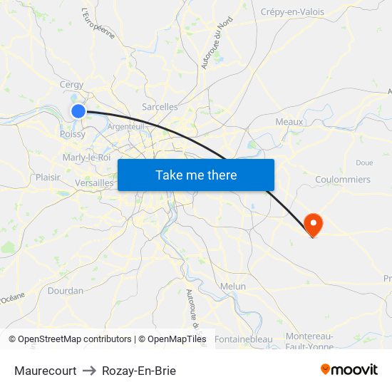 Maurecourt to Rozay-En-Brie map