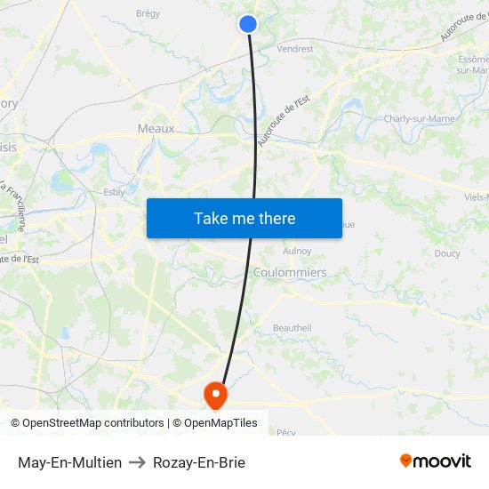 May-En-Multien to Rozay-En-Brie map