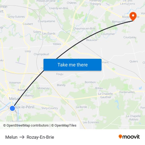 Melun to Rozay-En-Brie map