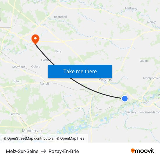 Melz-Sur-Seine to Rozay-En-Brie map