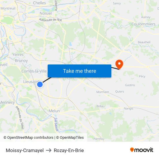 Moissy-Cramayel to Rozay-En-Brie map