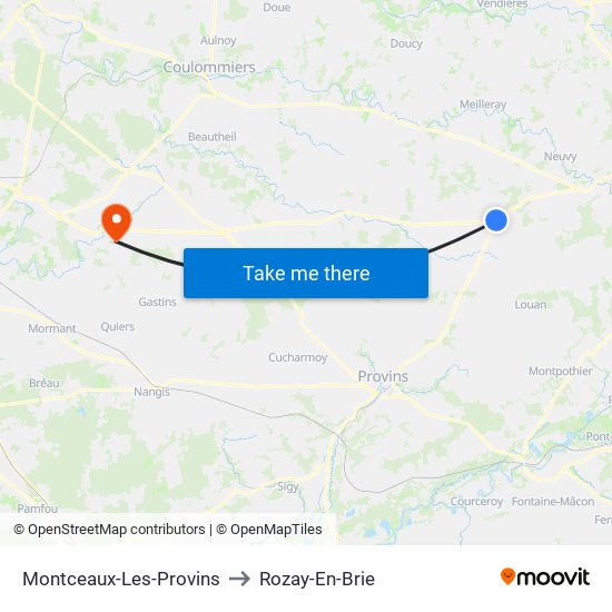 Montceaux-Les-Provins to Rozay-En-Brie map