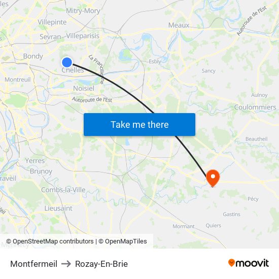 Montfermeil to Rozay-En-Brie map