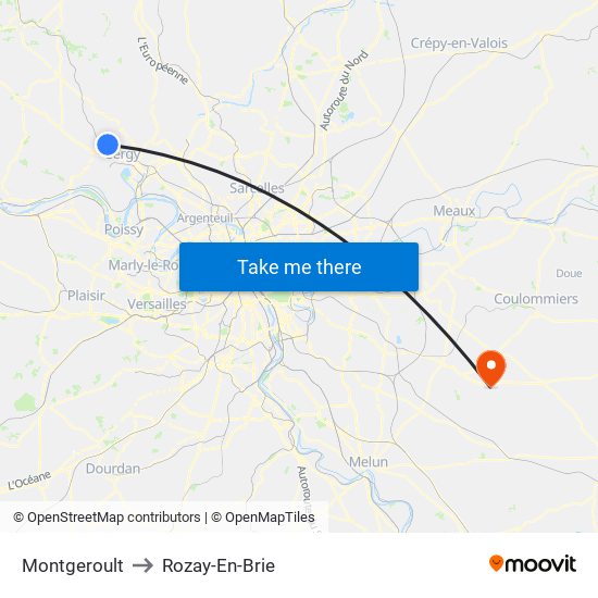 Montgeroult to Rozay-En-Brie map