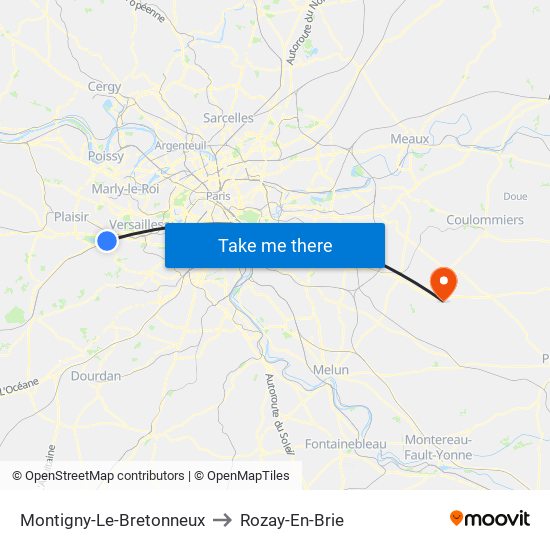 Montigny-Le-Bretonneux to Rozay-En-Brie map