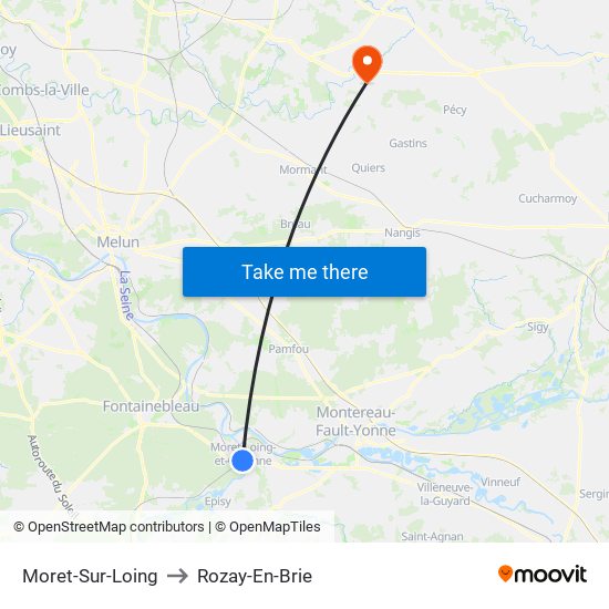 Moret-Sur-Loing to Rozay-En-Brie map