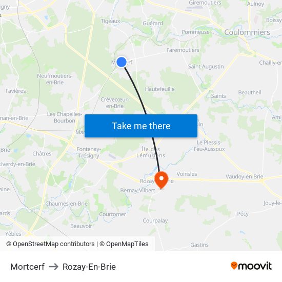 Mortcerf to Rozay-En-Brie map