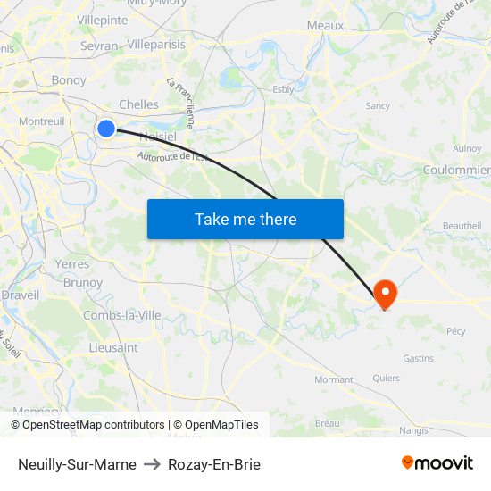 Neuilly-Sur-Marne to Rozay-En-Brie map
