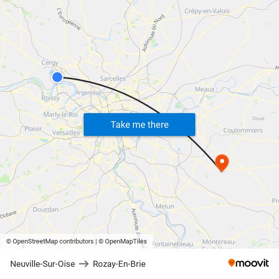 Neuville-Sur-Oise to Rozay-En-Brie map