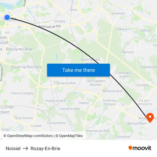 Noisiel to Rozay-En-Brie map