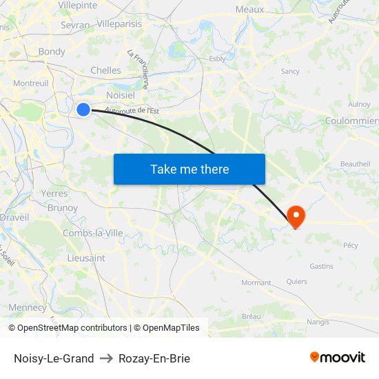 Noisy-Le-Grand to Rozay-En-Brie map