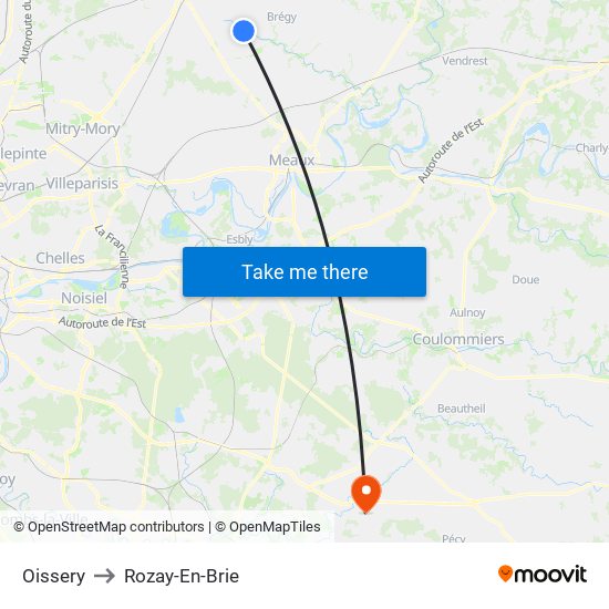 Oissery to Rozay-En-Brie map