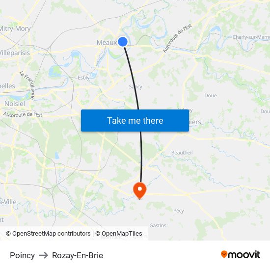 Poincy to Rozay-En-Brie map