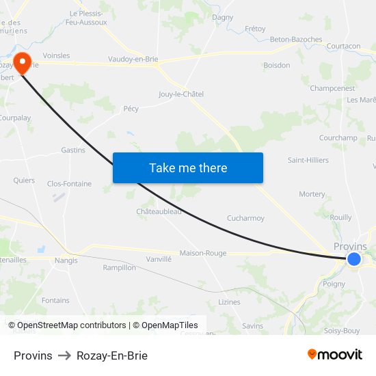 Provins to Rozay-En-Brie map