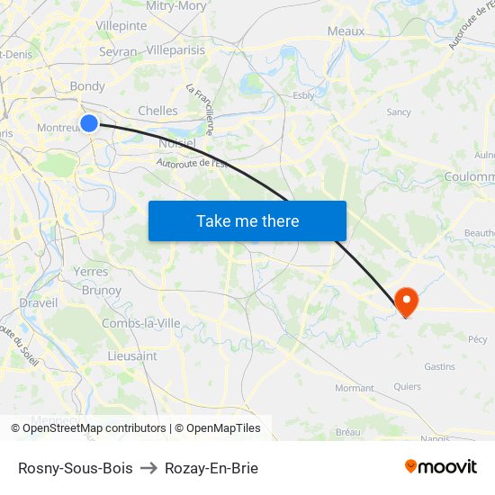 Rosny-Sous-Bois to Rozay-En-Brie map