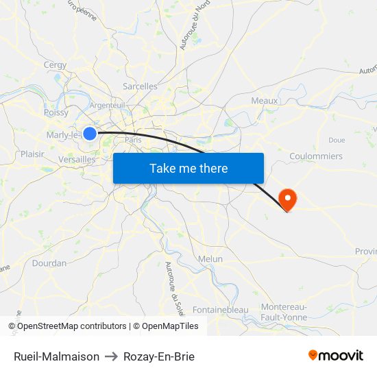 Rueil-Malmaison to Rozay-En-Brie map