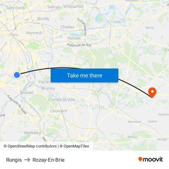 Rungis to Rozay-En-Brie map