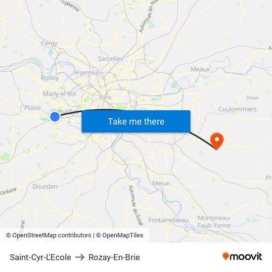 Saint-Cyr-L'Ecole to Rozay-En-Brie map