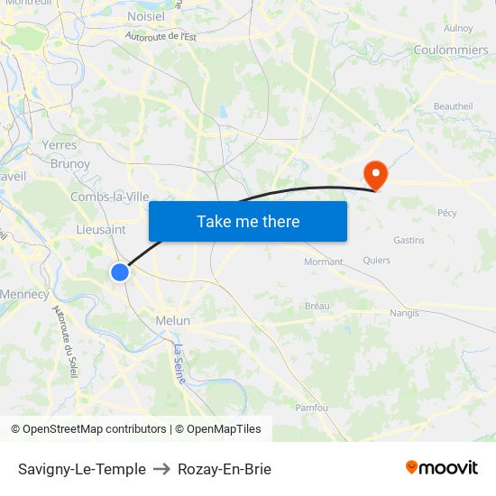 Savigny-Le-Temple to Rozay-En-Brie map