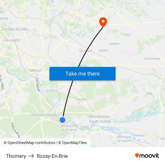 Thomery to Rozay-En-Brie map