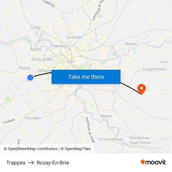 Trappes to Rozay-En-Brie map
