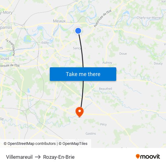 Villemareuil to Rozay-En-Brie map