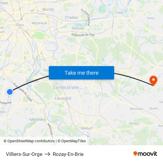 Villiers-Sur-Orge to Rozay-En-Brie map