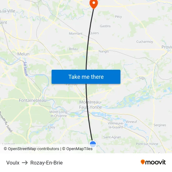 Voulx to Rozay-En-Brie map