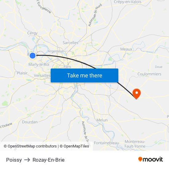 Poissy to Rozay-En-Brie map