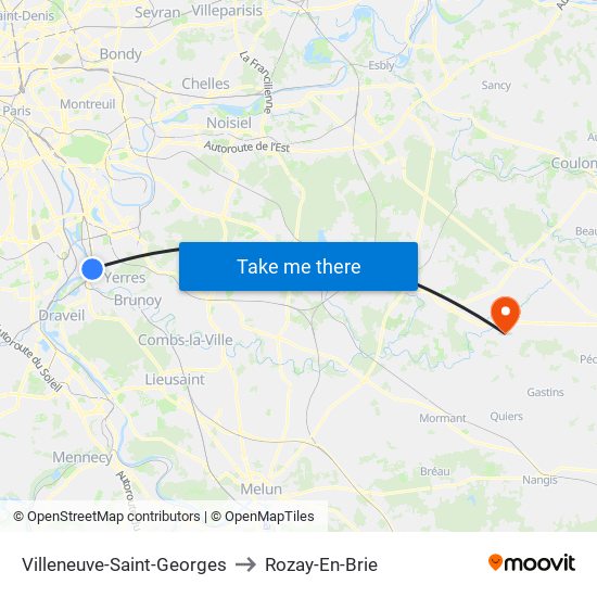 Villeneuve-Saint-Georges to Rozay-En-Brie map