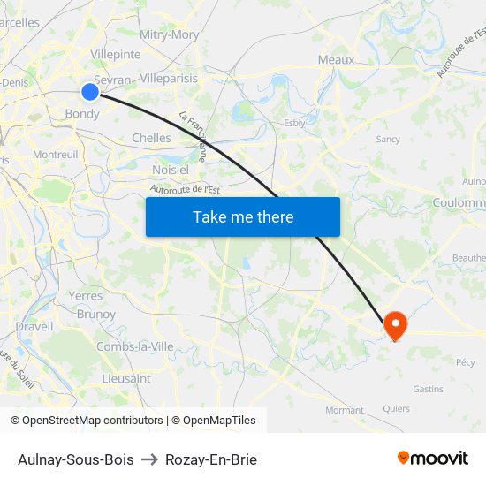 Aulnay-Sous-Bois to Rozay-En-Brie map