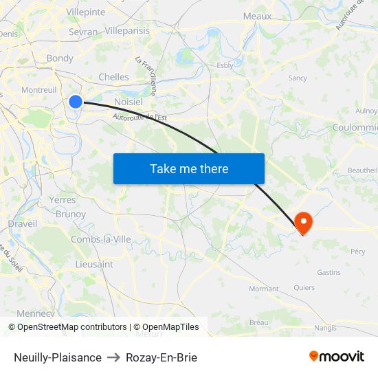 Neuilly-Plaisance to Rozay-En-Brie map