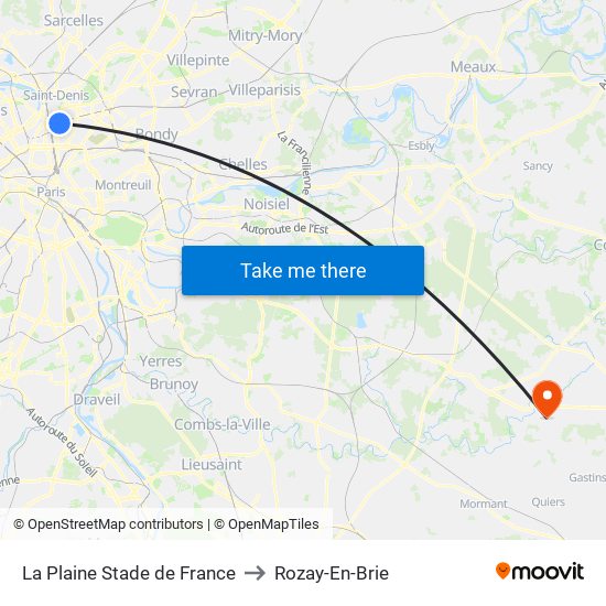 La Plaine Stade de France to Rozay-En-Brie map