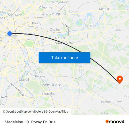 Madeleine to Rozay-En-Brie map
