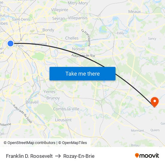 Franklin D. Roosevelt to Rozay-En-Brie map