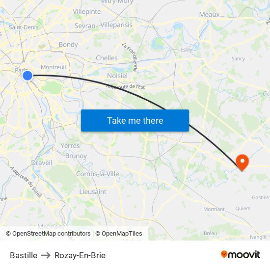 Bastille to Rozay-En-Brie map