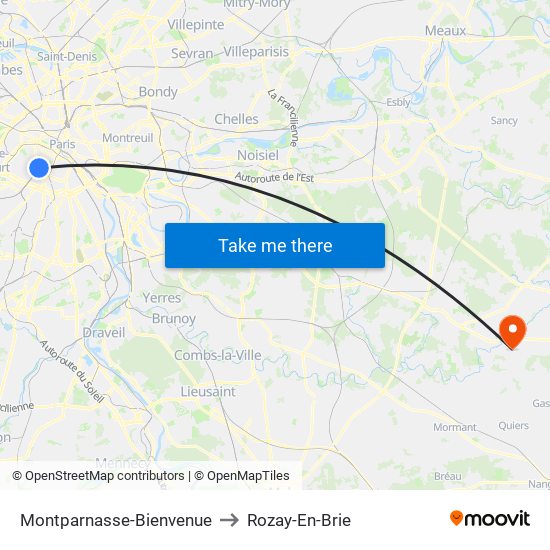 Montparnasse-Bienvenue to Rozay-En-Brie map