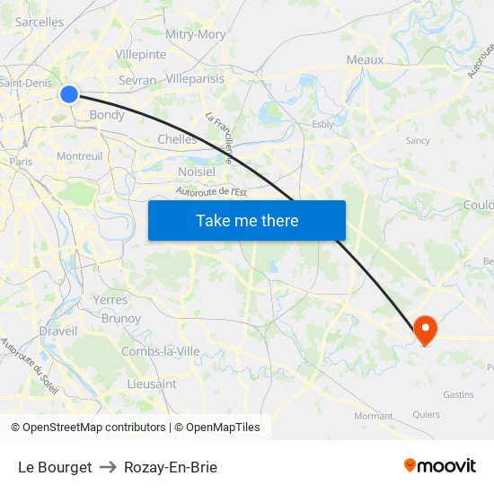 Le Bourget to Rozay-En-Brie map