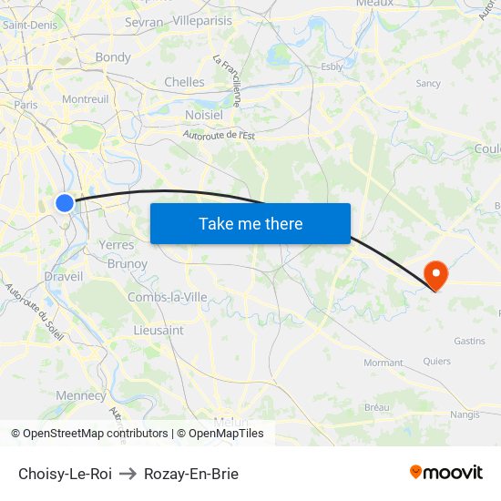 Choisy-Le-Roi to Rozay-En-Brie map