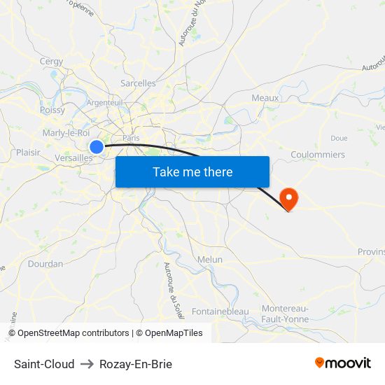 Saint-Cloud to Rozay-En-Brie map