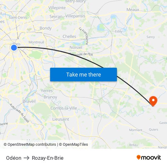 Odéon to Rozay-En-Brie map