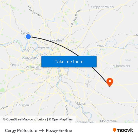 Cergy Préfecture to Rozay-En-Brie map