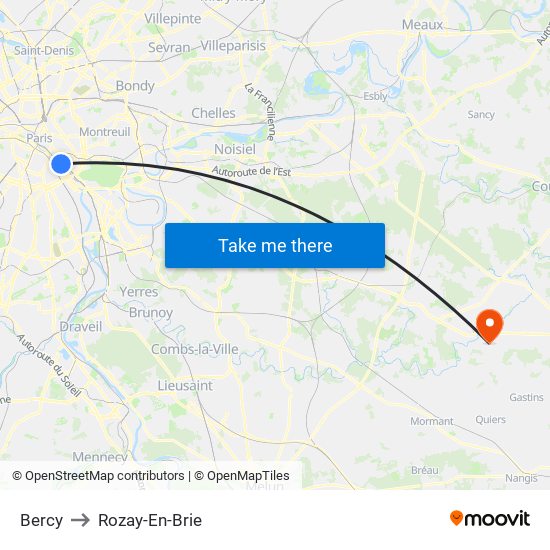 Bercy to Rozay-En-Brie map
