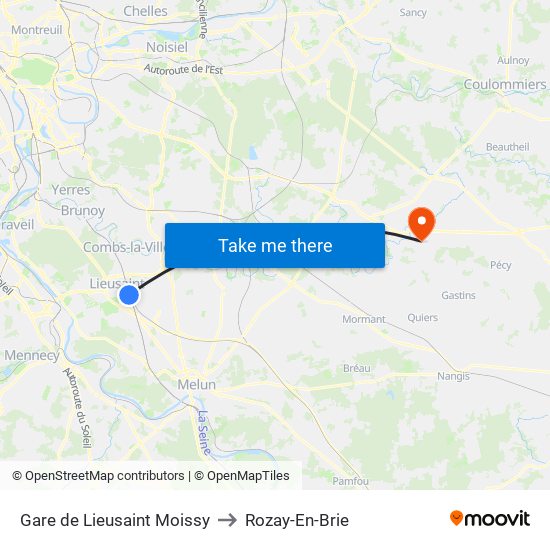 Gare de Lieusaint Moissy to Rozay-En-Brie map