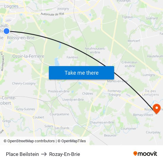 Place Beilstein to Rozay-En-Brie map