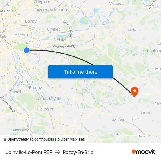 Joinville-Le-Pont RER to Rozay-En-Brie map