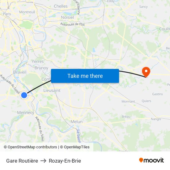 Gare Routière to Rozay-En-Brie map