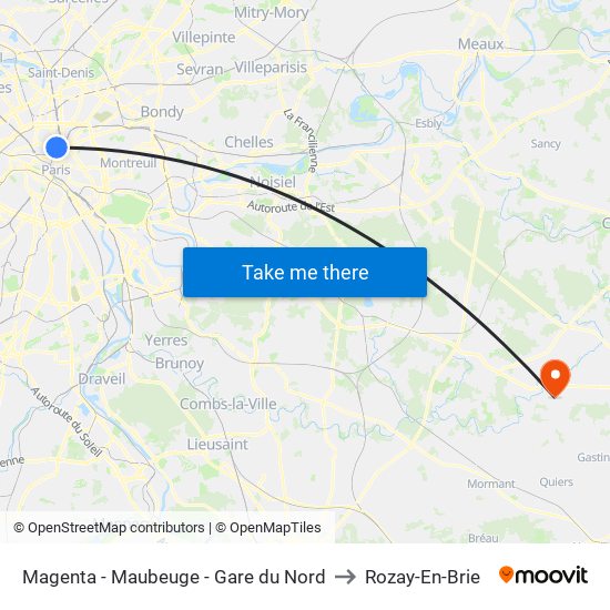 Magenta - Maubeuge - Gare du Nord to Rozay-En-Brie map