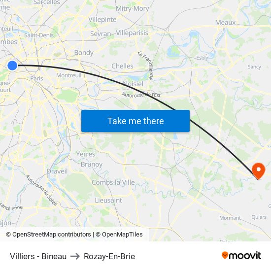 Villiers - Bineau to Rozay-En-Brie map