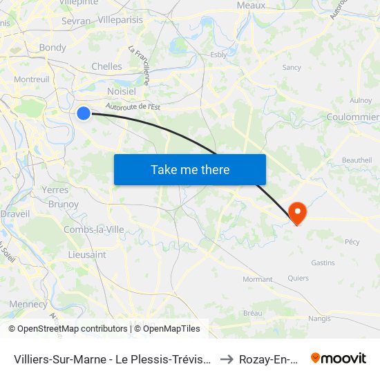 Villiers-Sur-Marne - Le Plessis-Trévise RER to Rozay-En-Brie map